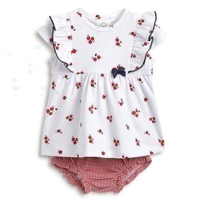 Girls White and Red Short Sleeve Dress with Panties
